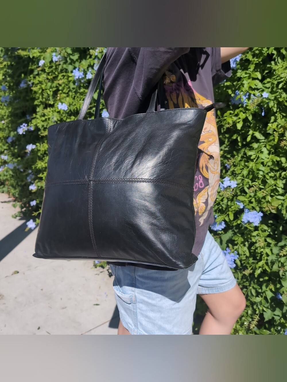 Rare A|X Armani Exchange Black Genuine Leather Tote Bag Shoulder Purse GUC